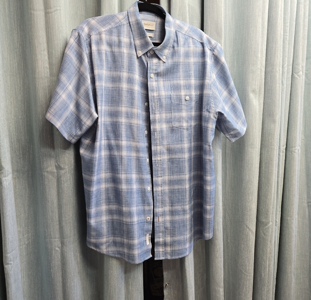 Weatherproof Light Blue Plaid Short-Sleeve Button-Down Shirt